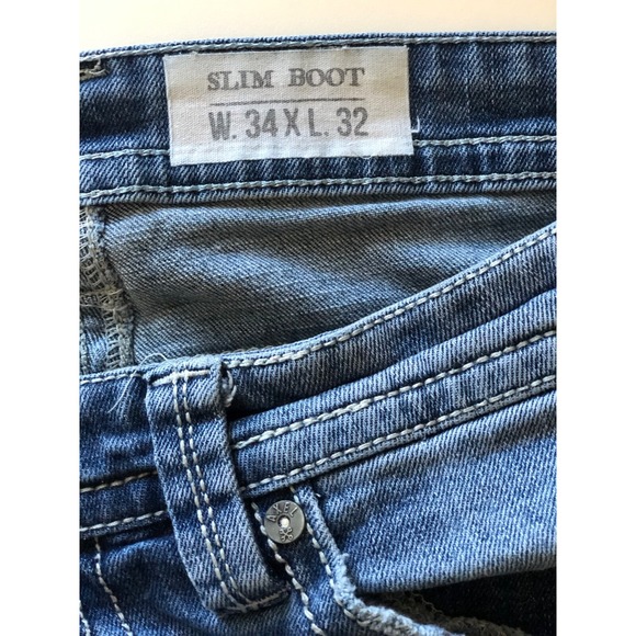 TK Axel Jeans Mens 36x30 Slim Bootcut Denim Distressed Light Wash - Picture 4 of 11